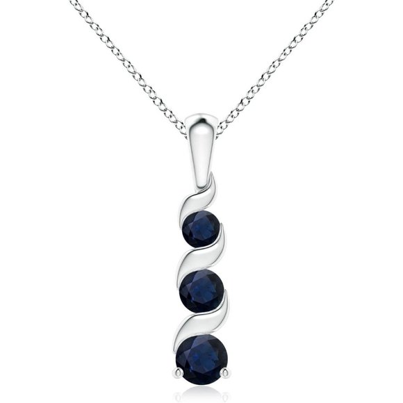 Women 18" Blue Sapphire Three Stone Journey Sterling Silver Necklace